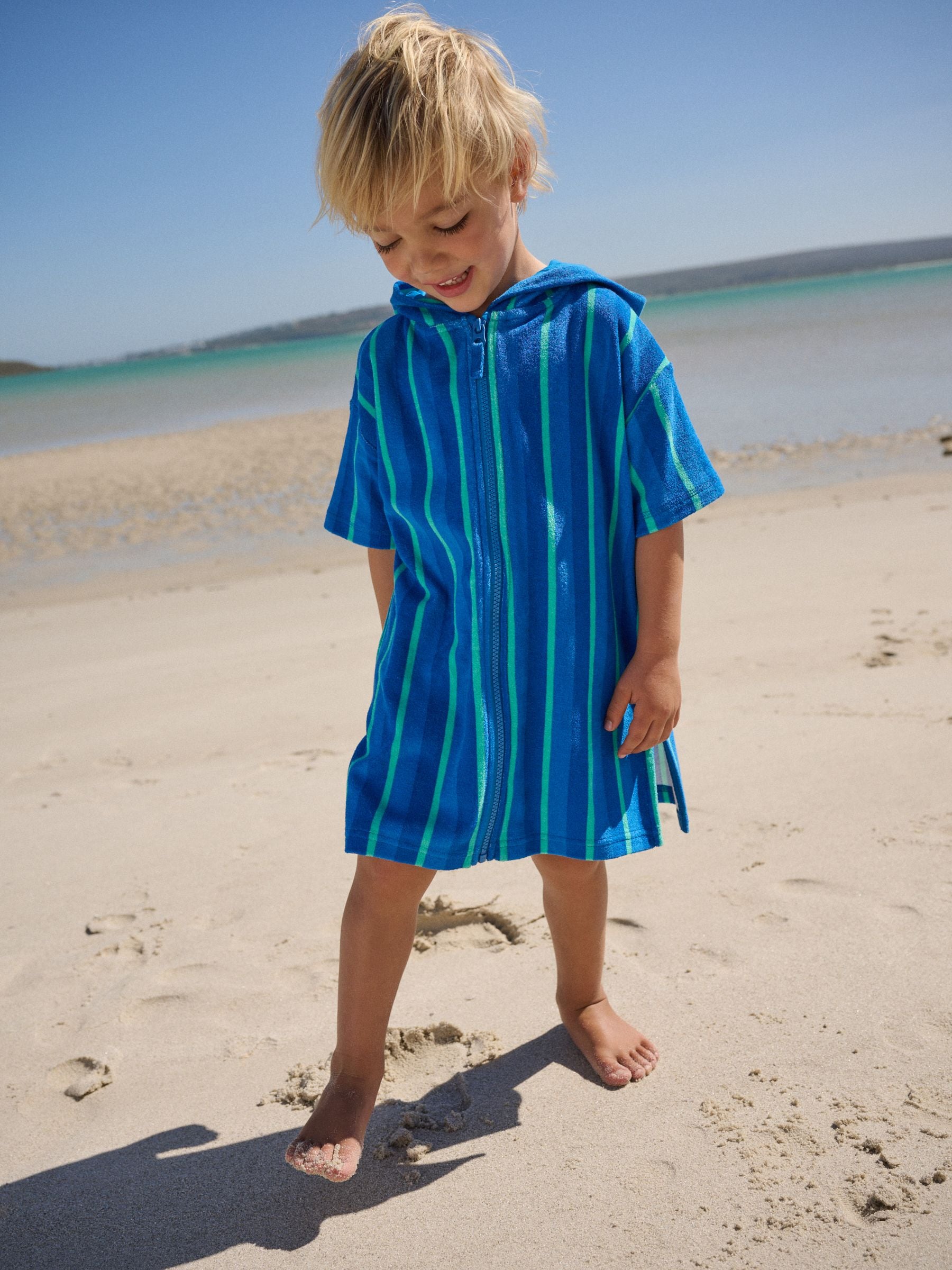 Blue/Green Stripe Towelling Zip Through Cover-Up (3mths-7yrs) image 3
