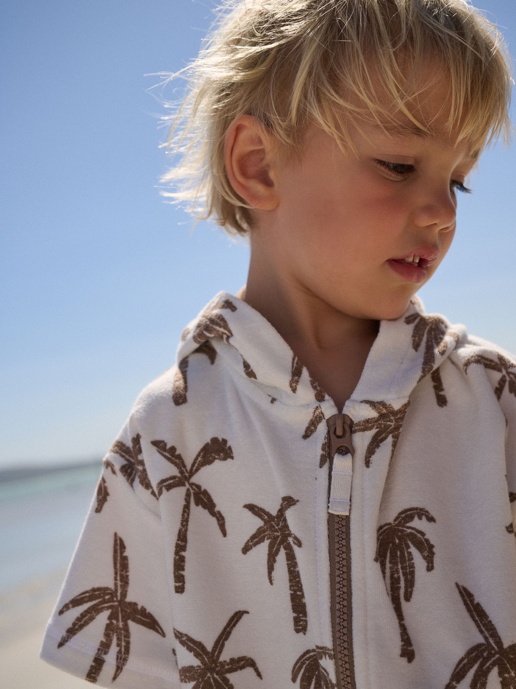 Neutral Palm Towelling Zip Through Cover-Up (3mths-7yrs) image 3