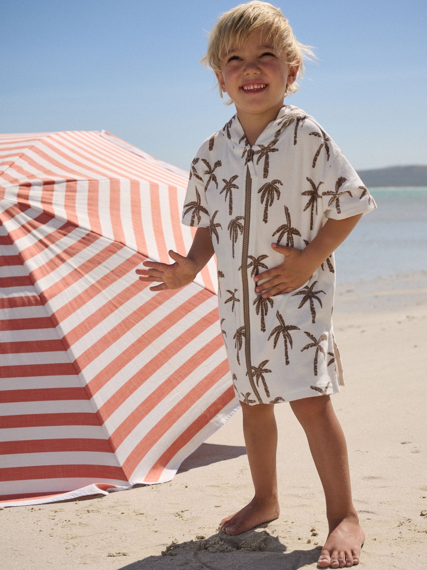 Neutral Palm Towelling Zip Through Cover-Up (3mths-7yrs) image 1
