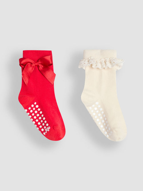 JoJo Maman Bébé Red 2-Pack Frill And Bow Socks image 1