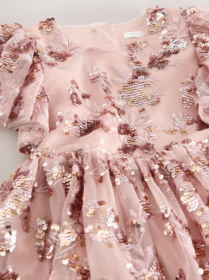 Gold Sequin Party Dress (3-16yrs) image 2