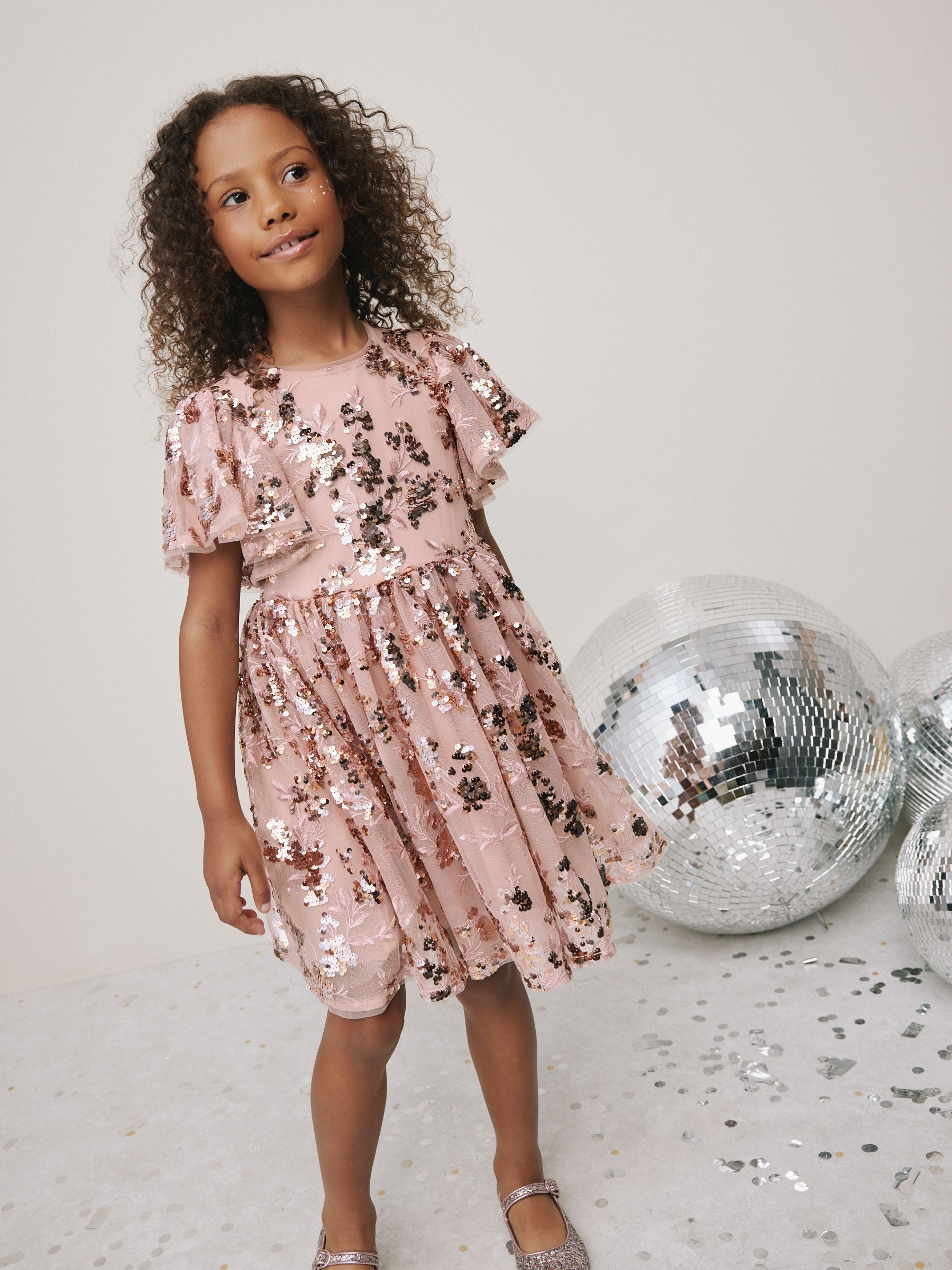 Gold Sequin Party Dress (3-16yrs) image 3