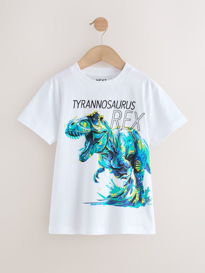 Dsiney Kidz - White/Blue Dino Regular Fit Short Sleeve Graphic Print T-Shirt (3-16yrs) image 1