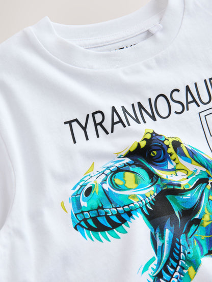 Dsiney Kidz - White/Blue Dino Regular Fit Short Sleeve Graphic Print T-Shirt (3-16yrs) image 3