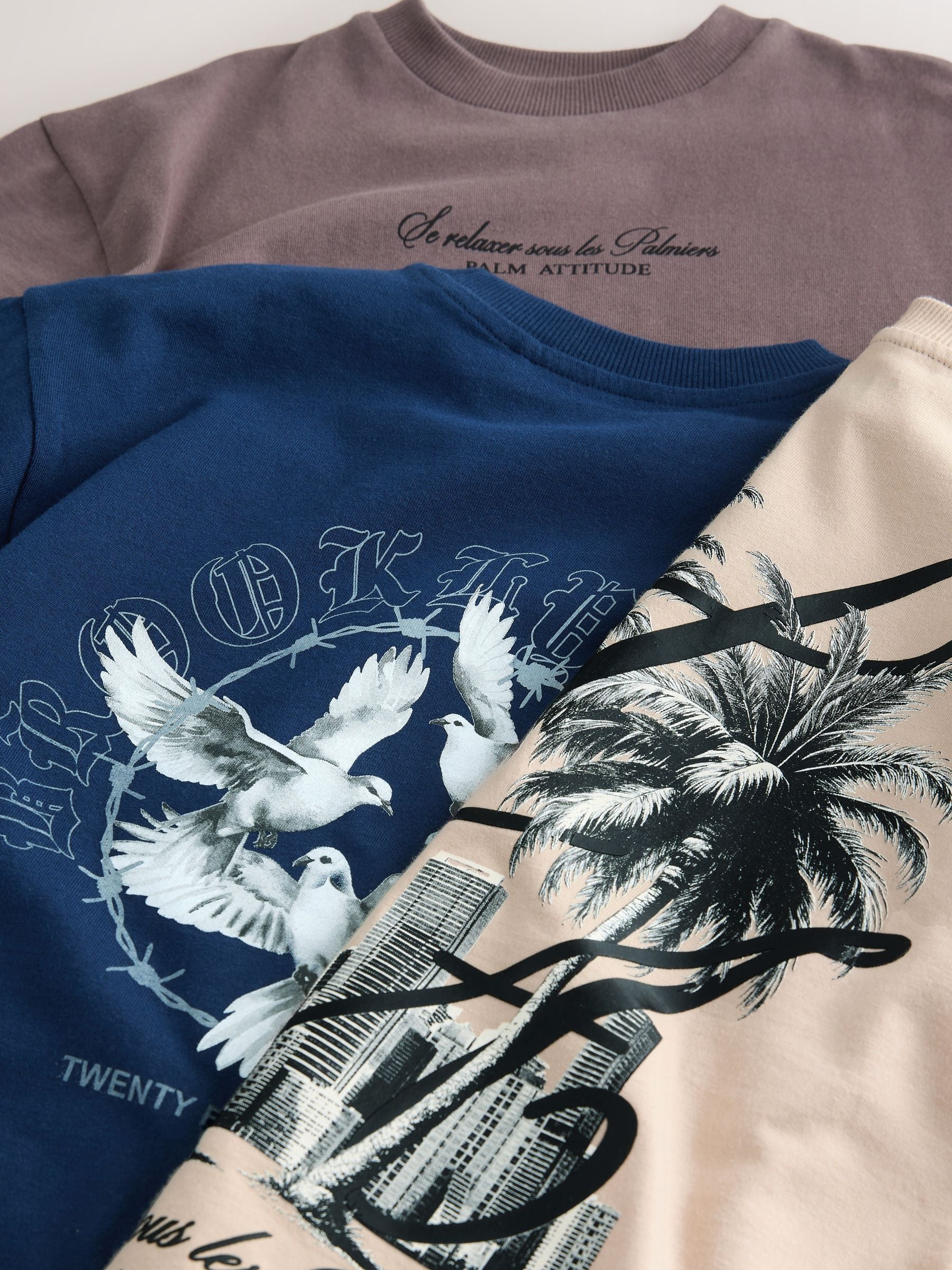 Dsiney Kidz - Navy/Stone/Brown Relaxed Fit Graphic Print Short Sleeve T-Shirts 3 Pack (3-16yrs) image 7