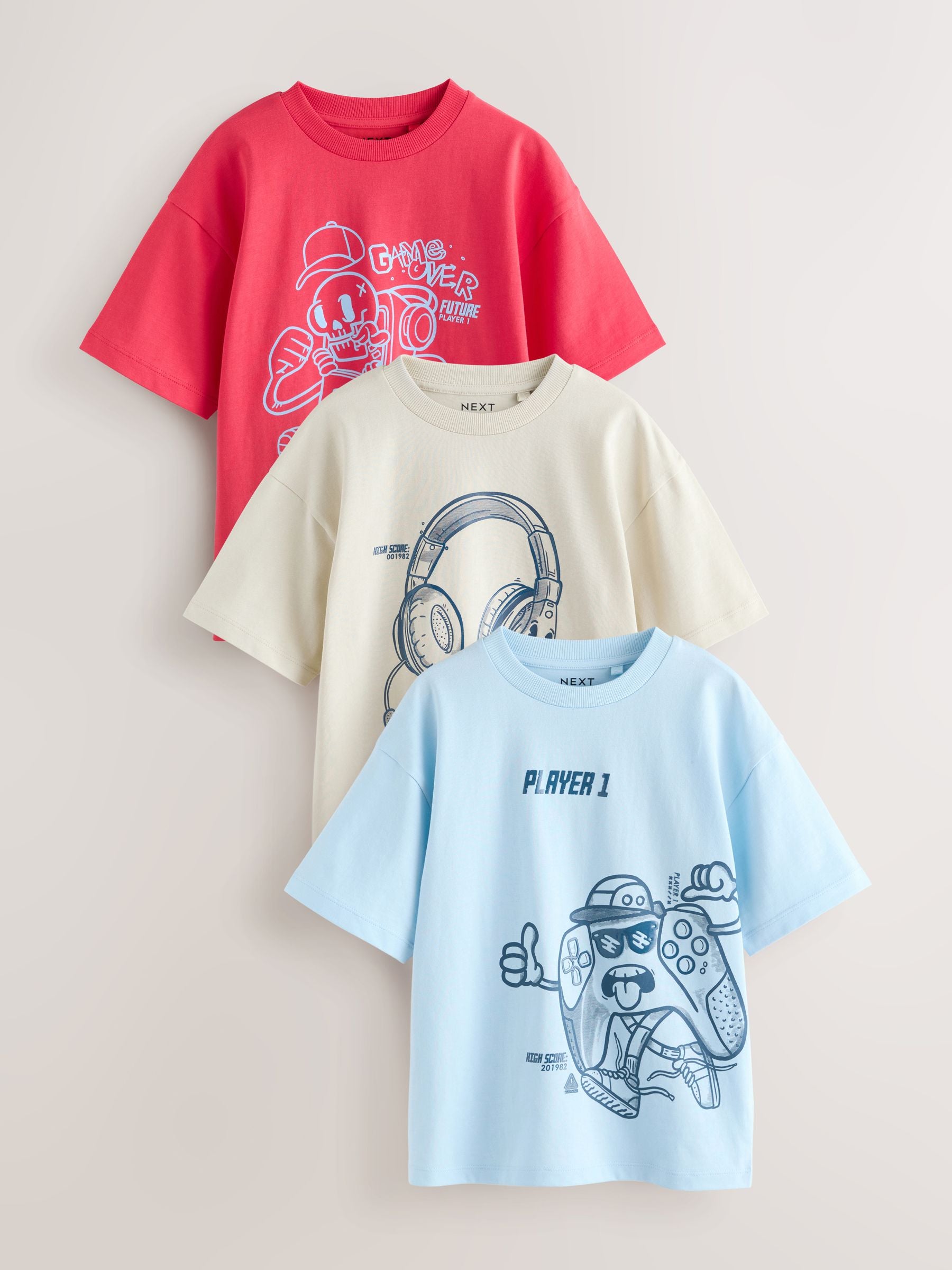 Dsiney Kidz - Red/Blue/Cement Relaxed Fit Graphic Print Short Sleeve T-Shirts 3 Pack (3-16yrs) image 1