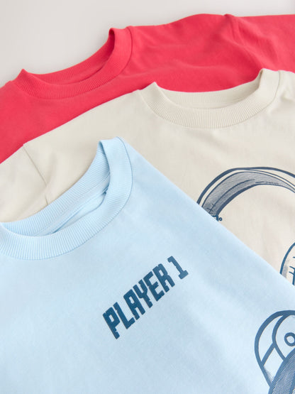 Dsiney Kidz - Red/Blue/Cement Relaxed Fit Graphic Print Short Sleeve T-Shirts 3 Pack (3-16yrs) image 6