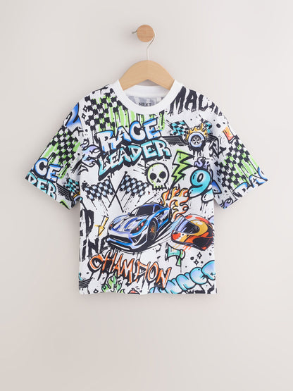 Dsiney Kidz - Blue/Ecru/White Relaxed Fit Graphic Print Short Sleeve T-Shirts 3 Pack (3-16yrs) image 2