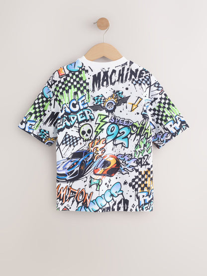 Dsiney Kidz - Blue/Ecru/White Relaxed Fit Graphic Print Short Sleeve T-Shirts 3 Pack (3-16yrs) image 3