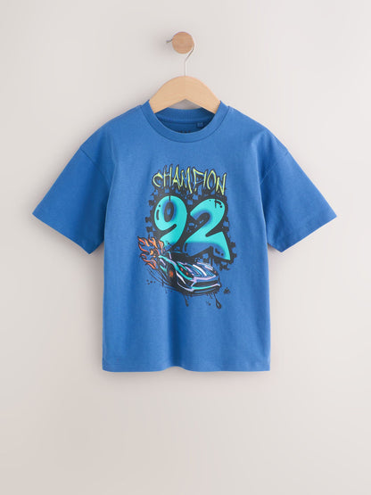 Dsiney Kidz - Blue/Ecru/White Relaxed Fit Graphic Print Short Sleeve T-Shirts 3 Pack (3-16yrs) image 4