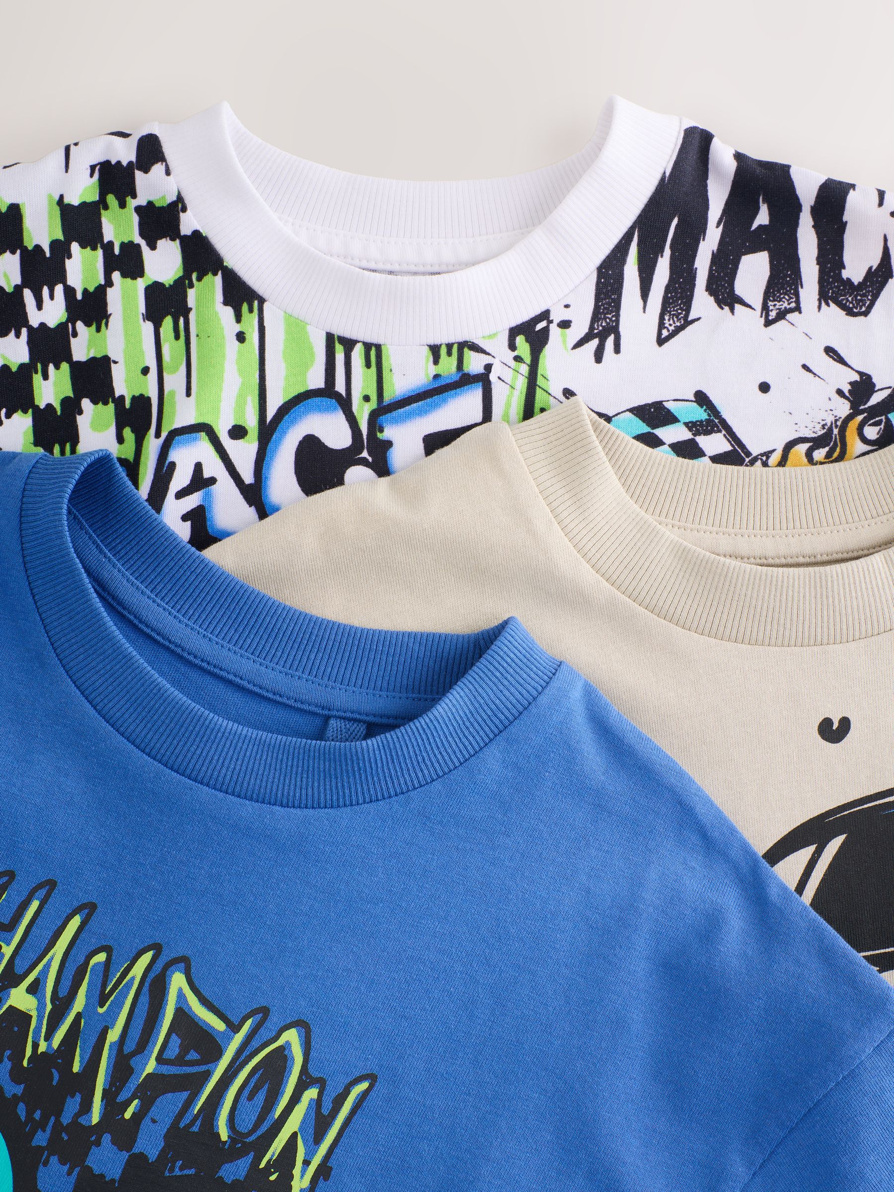Dsiney Kidz - Blue/Ecru/White Relaxed Fit Graphic Print Short Sleeve T-Shirts 3 Pack (3-16yrs) image 5