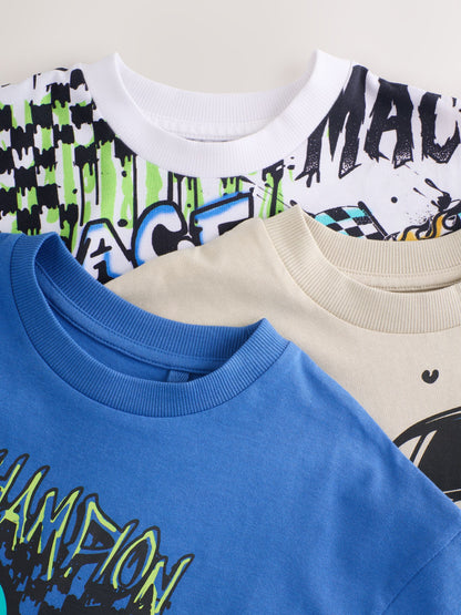 Dsiney Kidz - Blue/Ecru/White Relaxed Fit Graphic Print Short Sleeve T-Shirts 3 Pack (3-16yrs) image 5