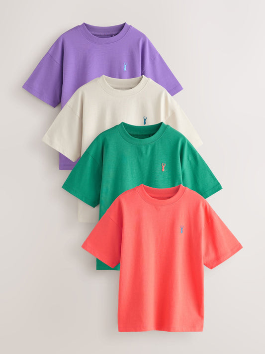 Dsiney Kidz - Green/Ecru/Coral/Purple Short Sleeve Stag Embroidered T-Shirts 4 Pack (3-16yrs) image 1
