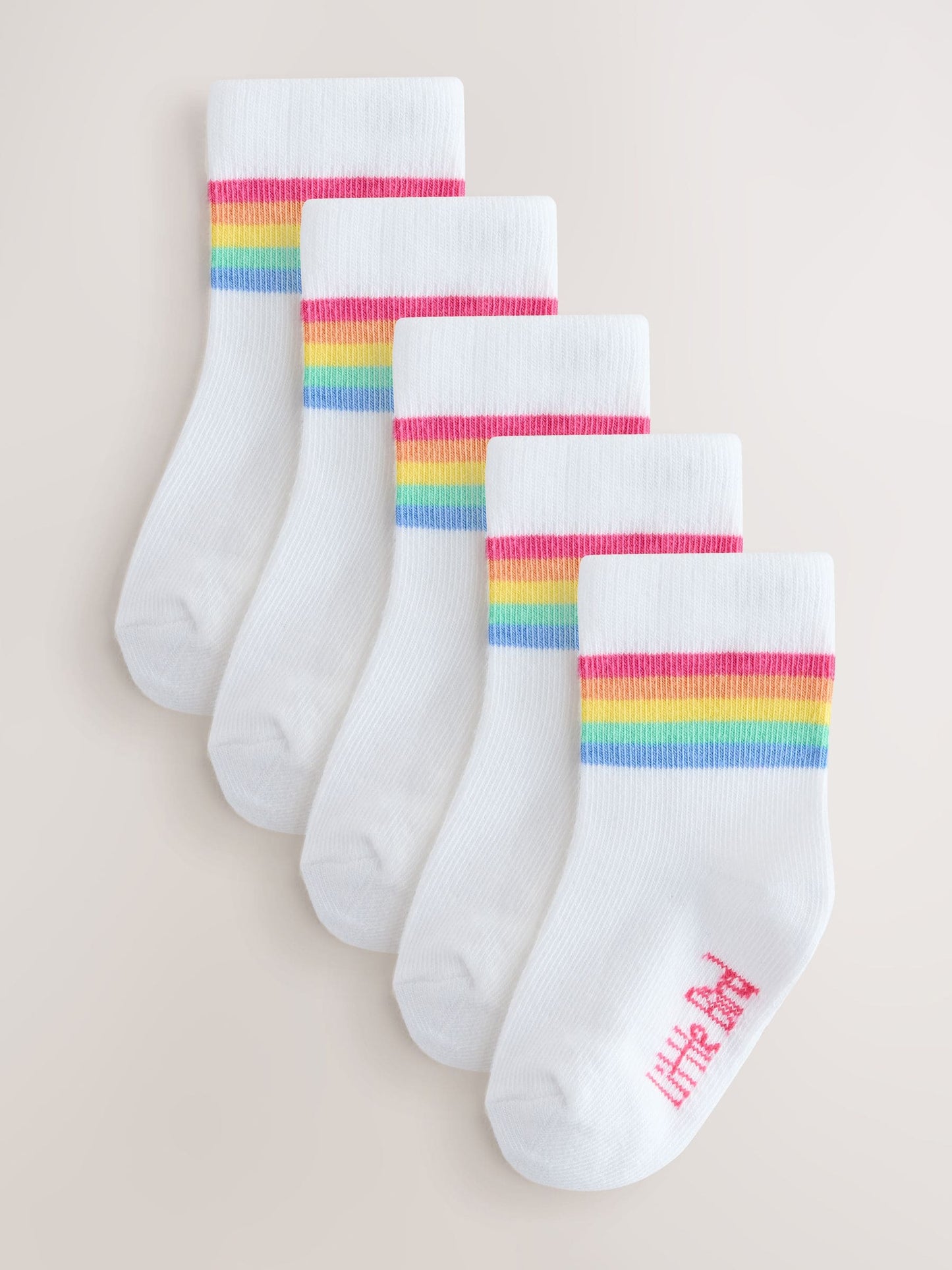 Little Bird by Jools Oliver White Pastel Rainbow Stripe Socks Baby 5 Pack image 1
