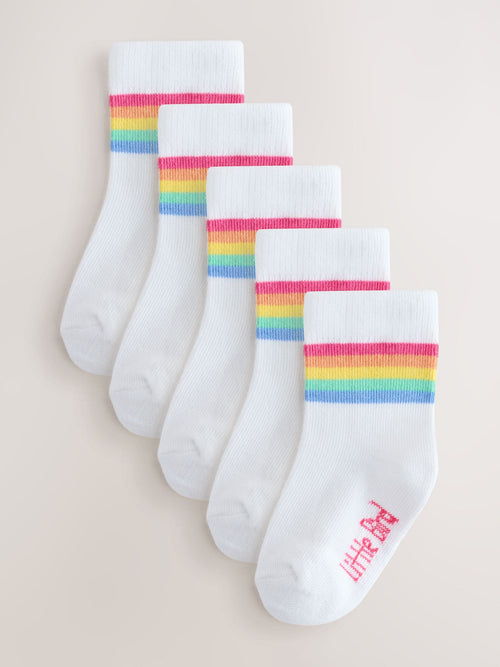 Little Bird by Jools Oliver White Pastel Rainbow Stripe Socks Baby 5 Pack image 1