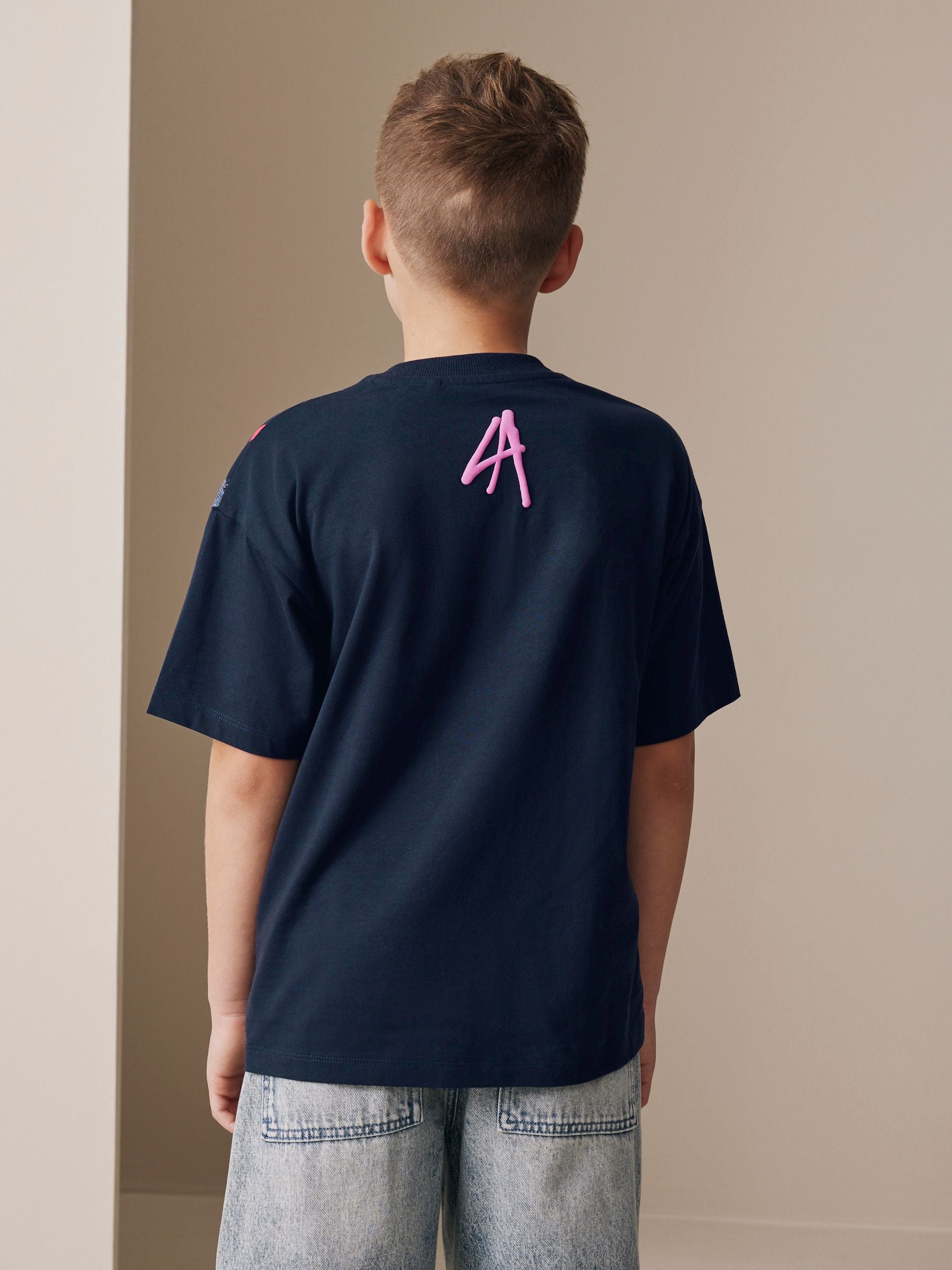 Dsiney Kidz - Navy Graffiti Skull Short Sleeve Graphic T-Shirt (3-16yrs) image 3