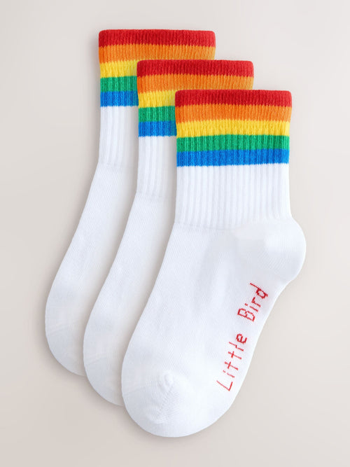 Little Bird by Jools Oliver White Bright Rainbow Stripe Ankle Socks 3 Pack image 1