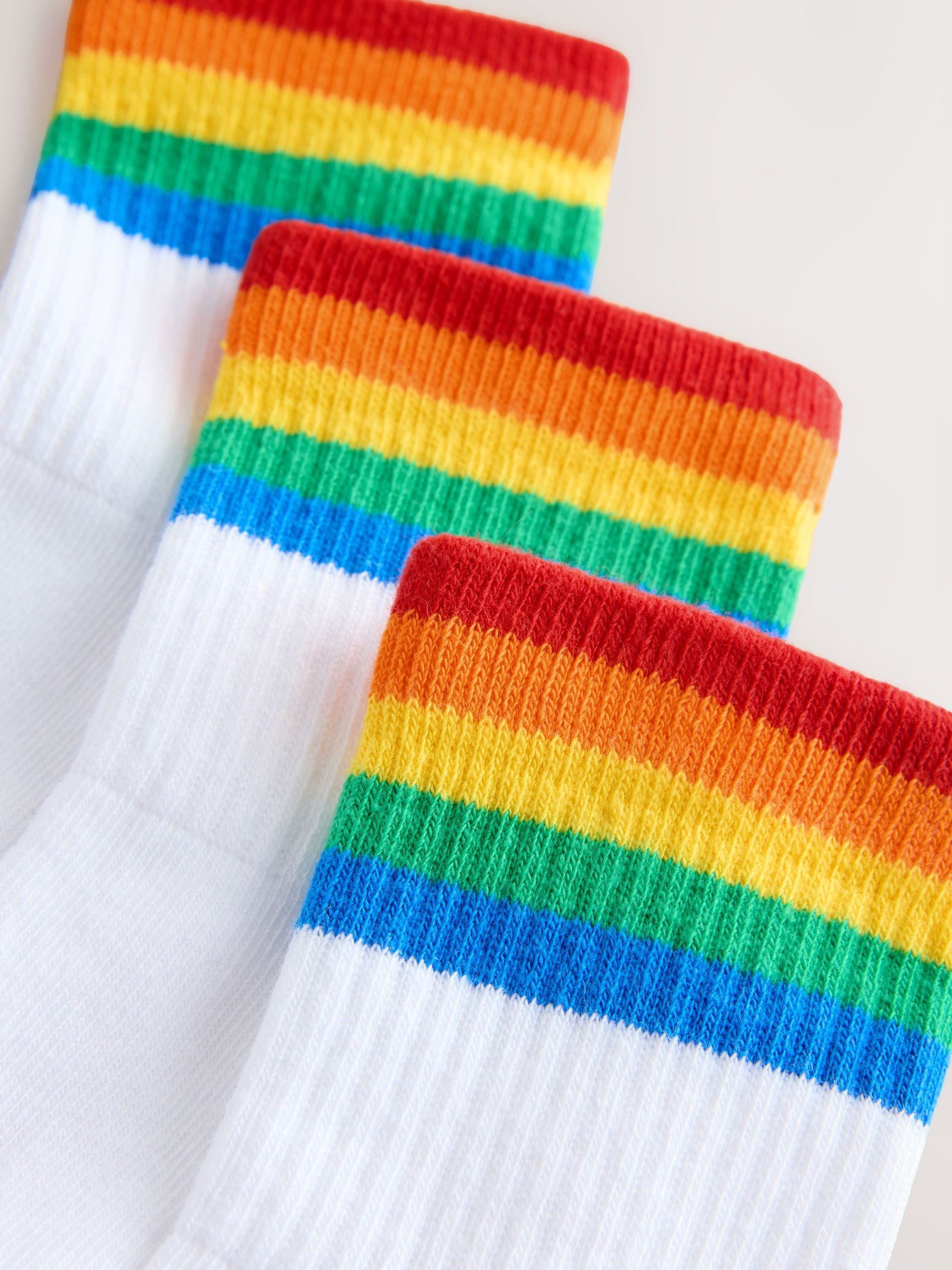 Little Bird by Jools Oliver White Bright Rainbow Stripe Ankle Socks 3 Pack image 3