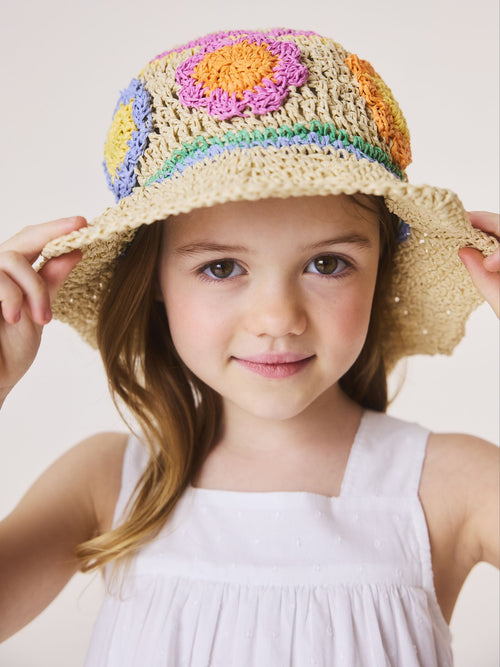 Little Bird by Jools Oliver Multi Scalloped Edge Straw Effect Rainbow Flower Hat image 1
