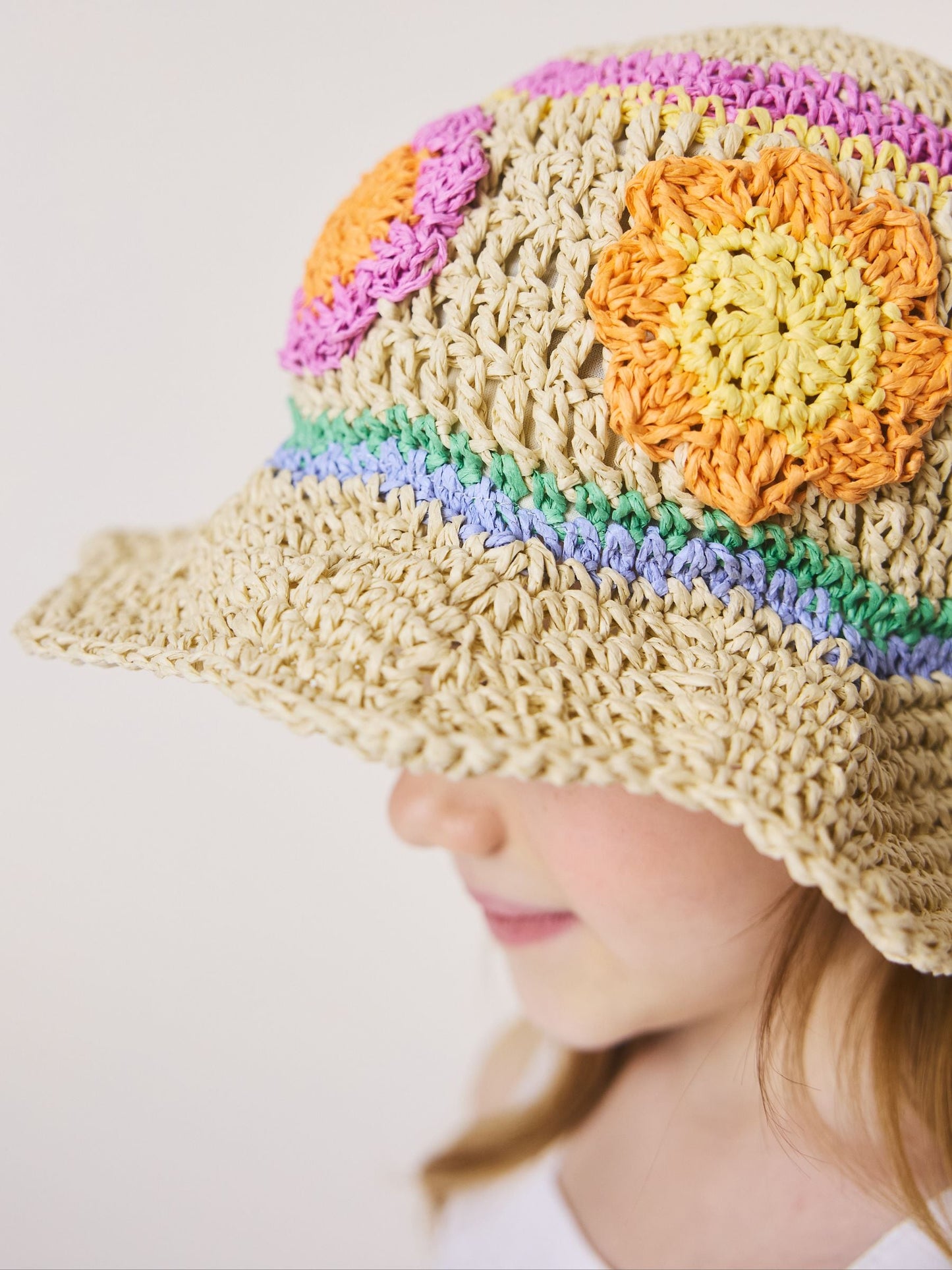 Little Bird by Jools Oliver Multi Scalloped Edge Straw Effect Rainbow Flower Hat image 2