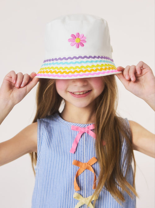 Little Bird by Jools Oliver White Pastel Rainbow Rik Rak Bucket Hat image 1