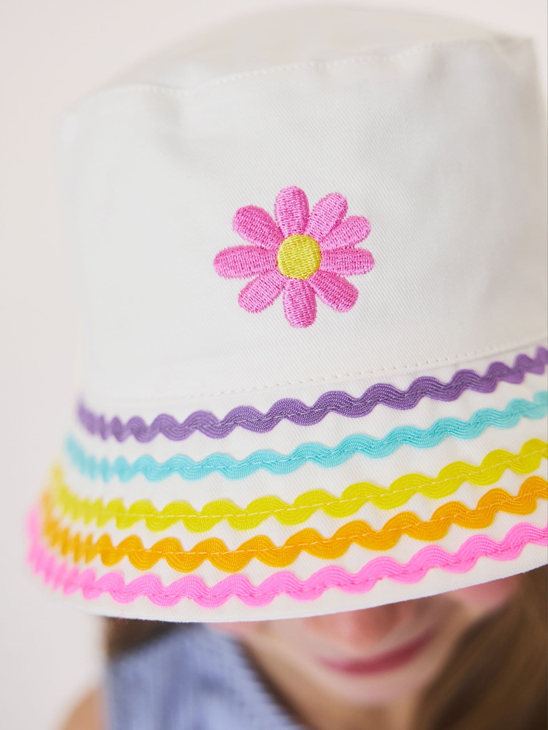 Little Bird by Jools Oliver White Pastel Rainbow Rik Rak Bucket Hat image 2
