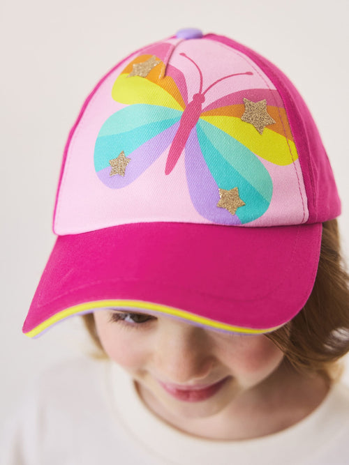Little Bird by Jools Oliver Pink Pastel Rainbow Butterfly Baseball Cap image 1
