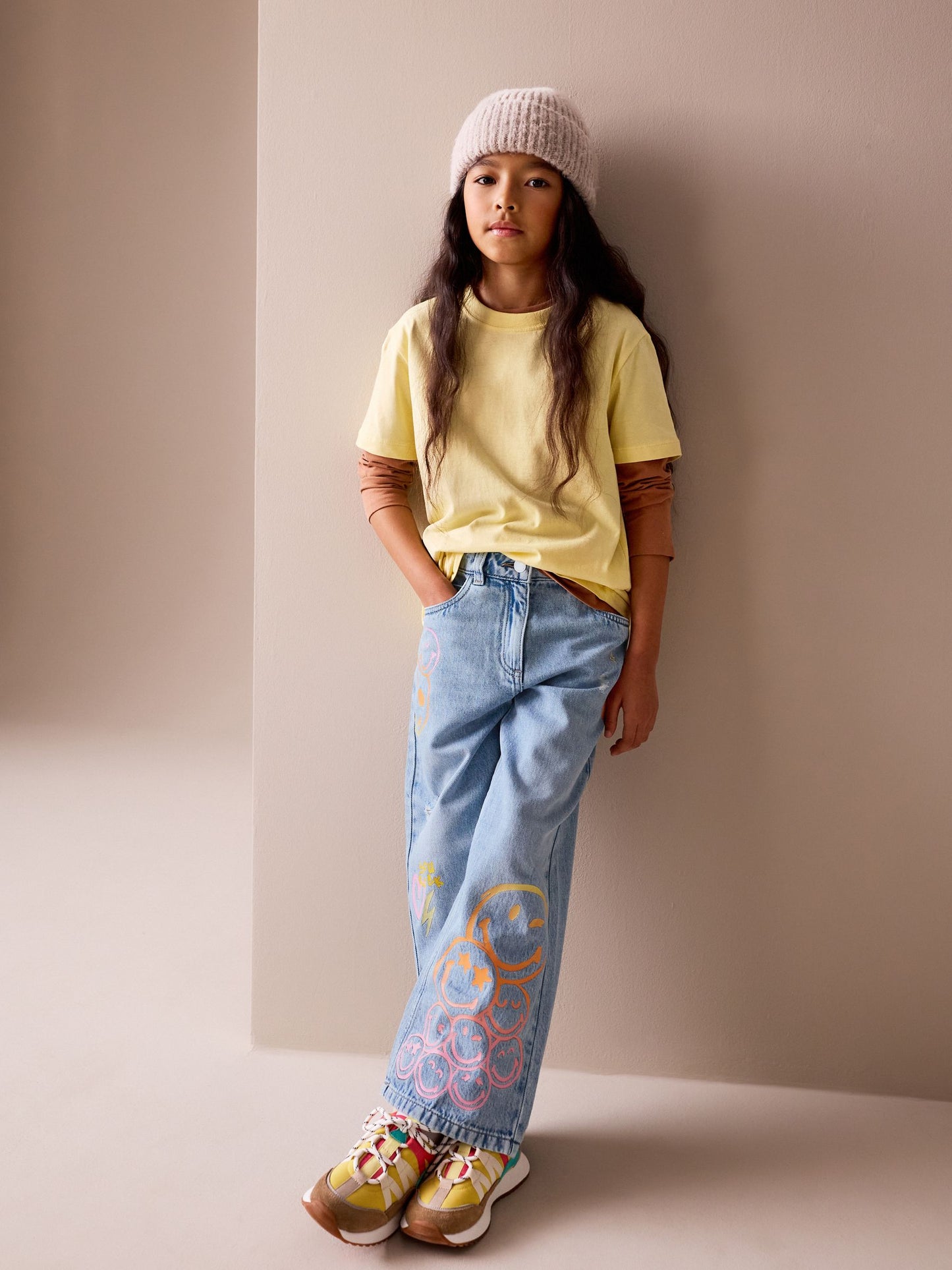 Dsiney Kidz - Mid Blue SmileyWorld® Print Wide Leg Jeans (3-16yrs) image 2