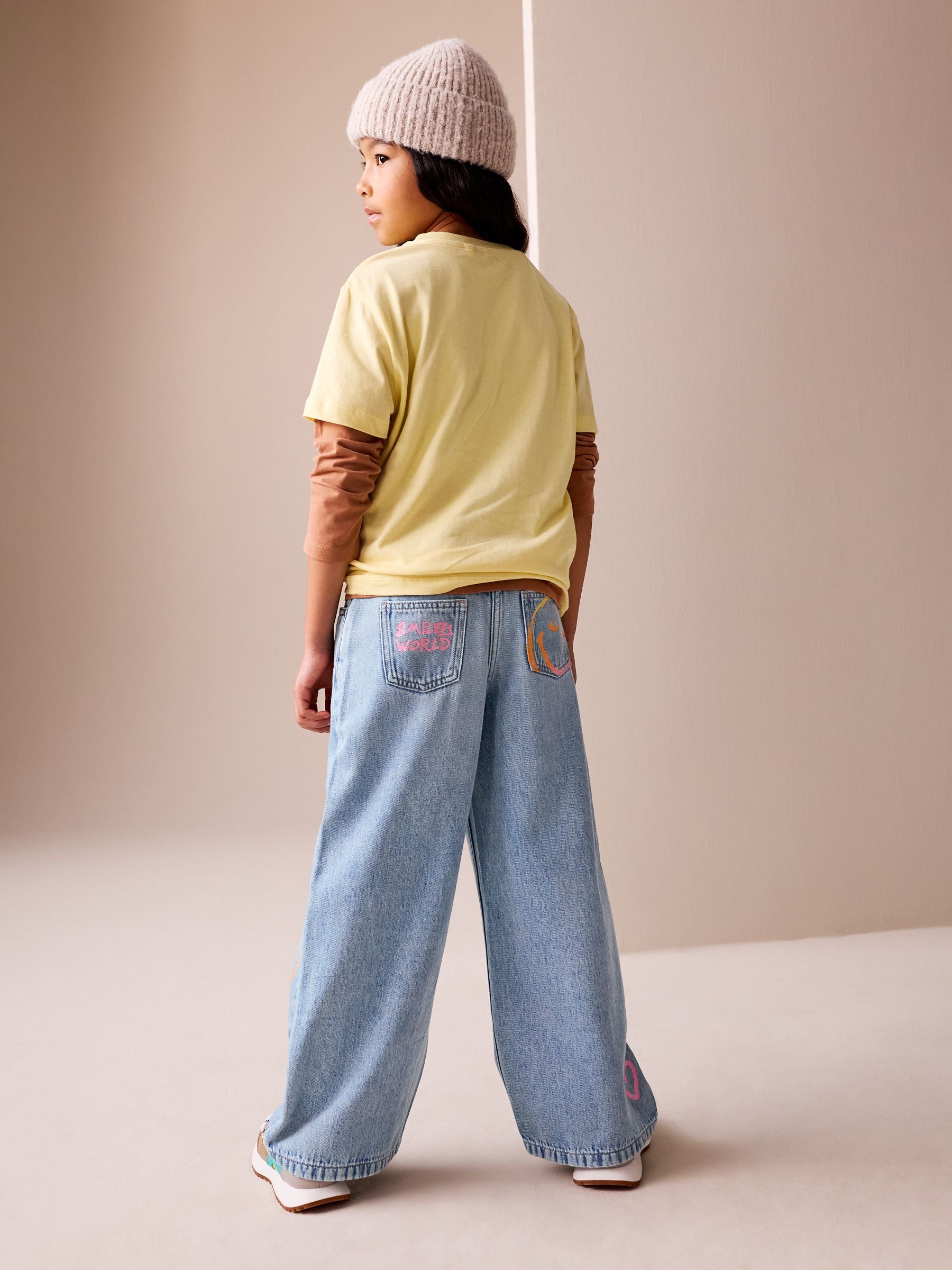 Dsiney Kidz - Mid Blue SmileyWorld® Print Wide Leg Jeans (3-16yrs) image 3