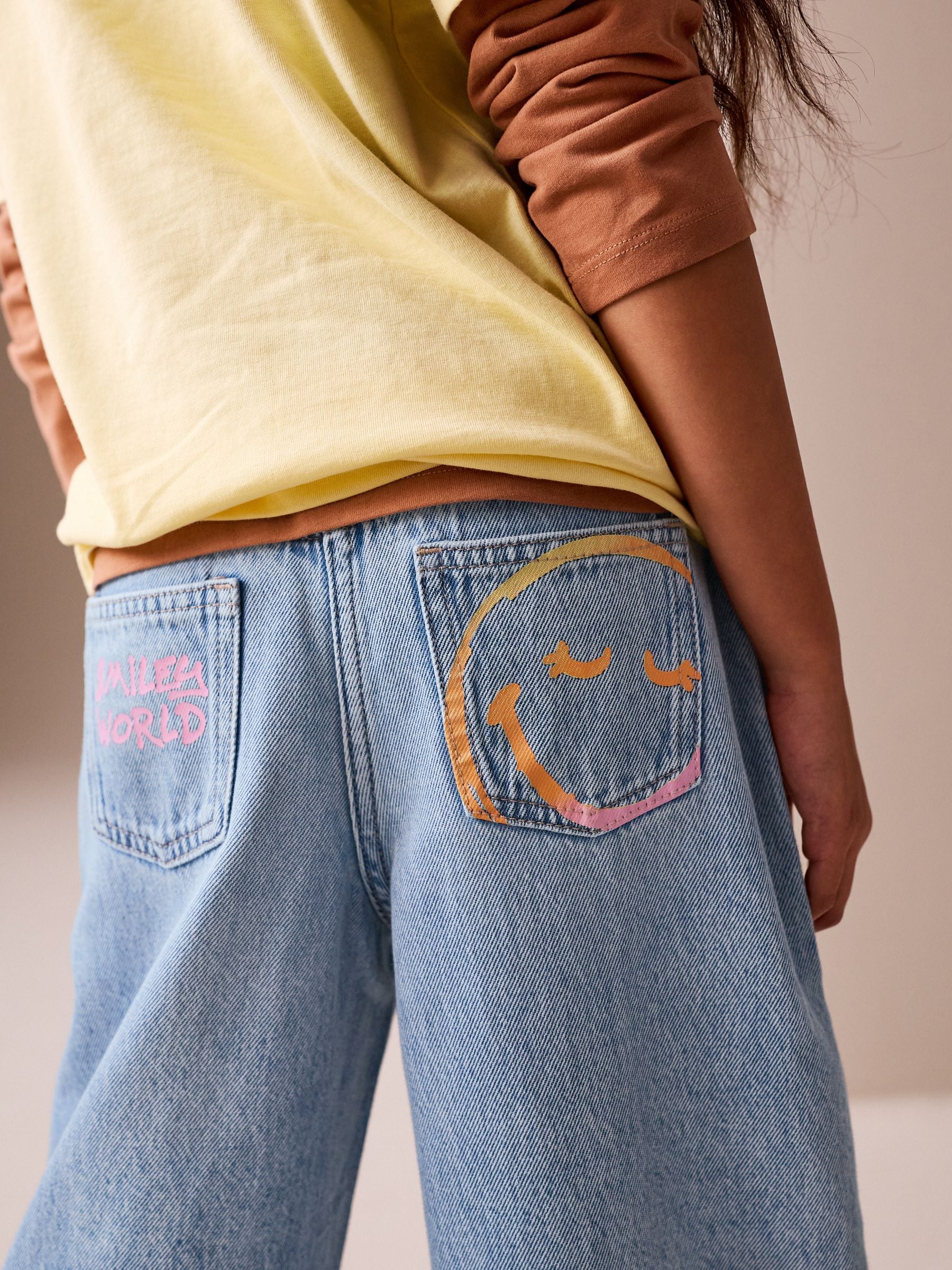 Dsiney Kidz - Mid Blue SmileyWorld® Print Wide Leg Jeans (3-16yrs) image 4