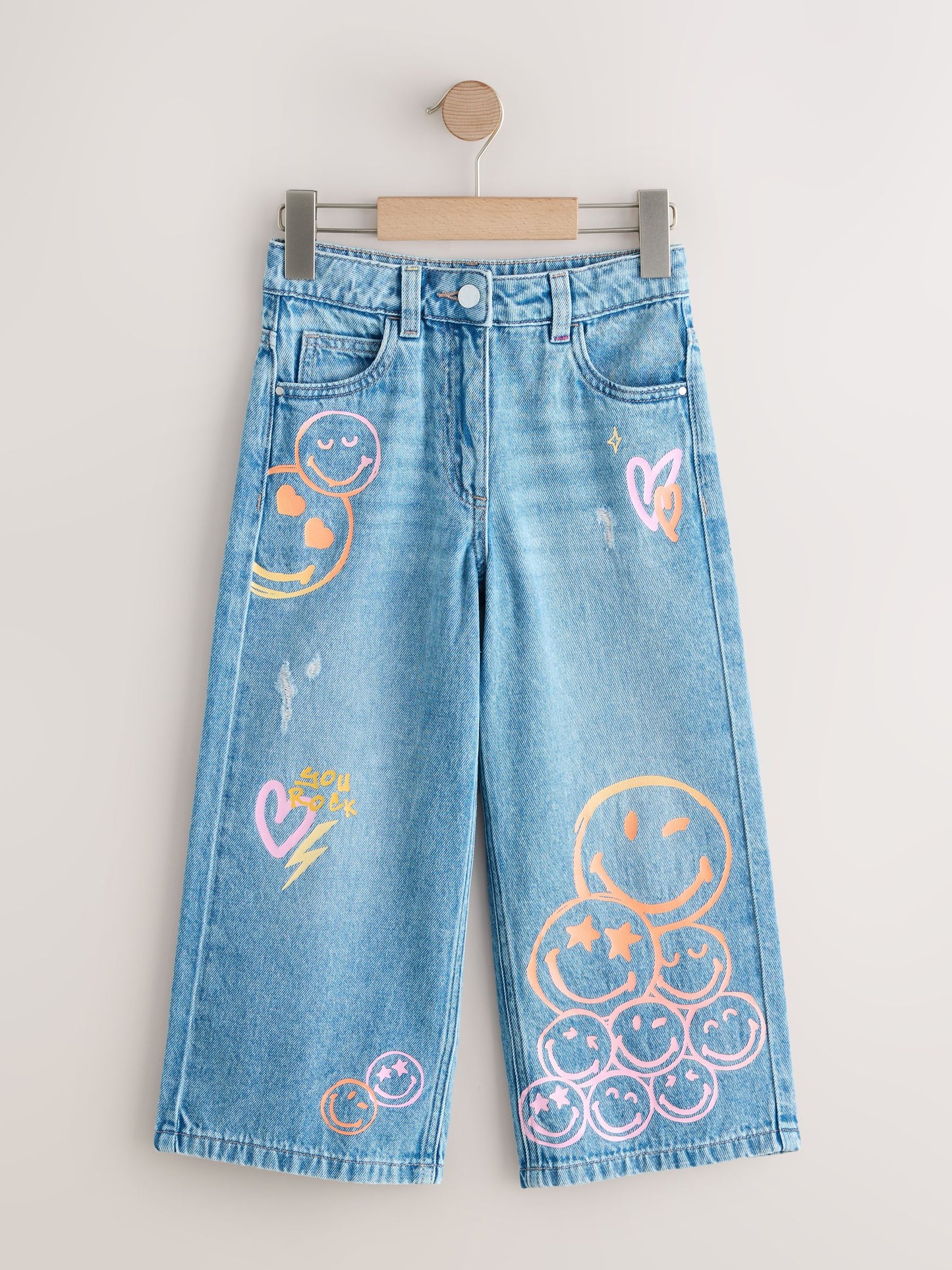 Dsiney Kidz - Mid Blue SmileyWorld® Print Wide Leg Jeans (3-16yrs) image 5