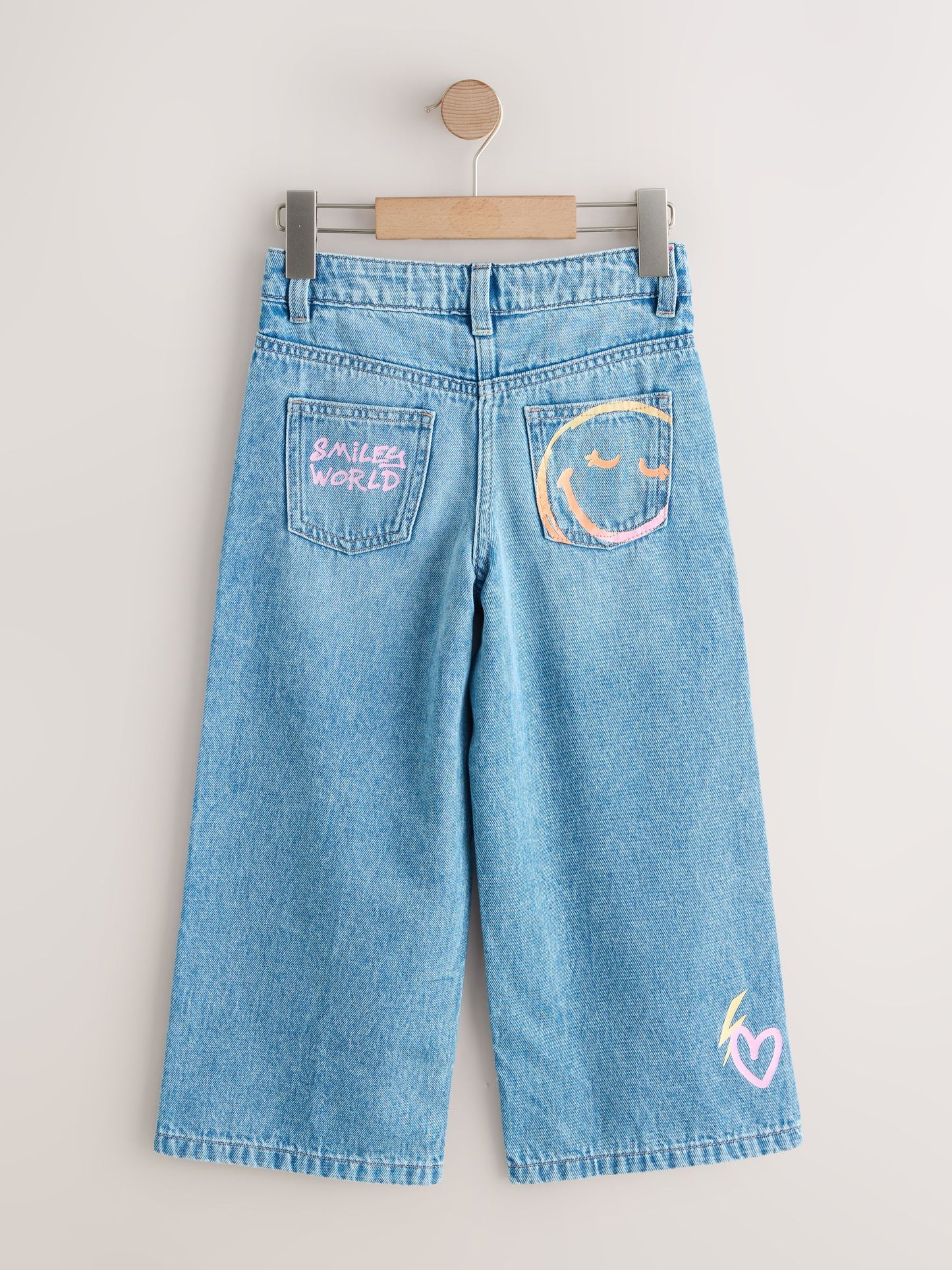 Dsiney Kidz - Mid Blue SmileyWorld® Print Wide Leg Jeans (3-16yrs) image 6