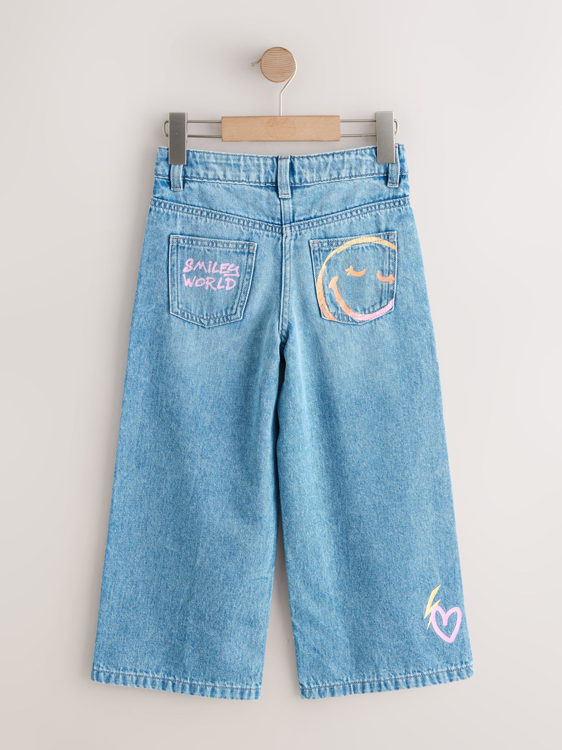 Dsiney Kidz - Mid Blue SmileyWorld® Print Wide Leg Jeans (3-16yrs) image 6