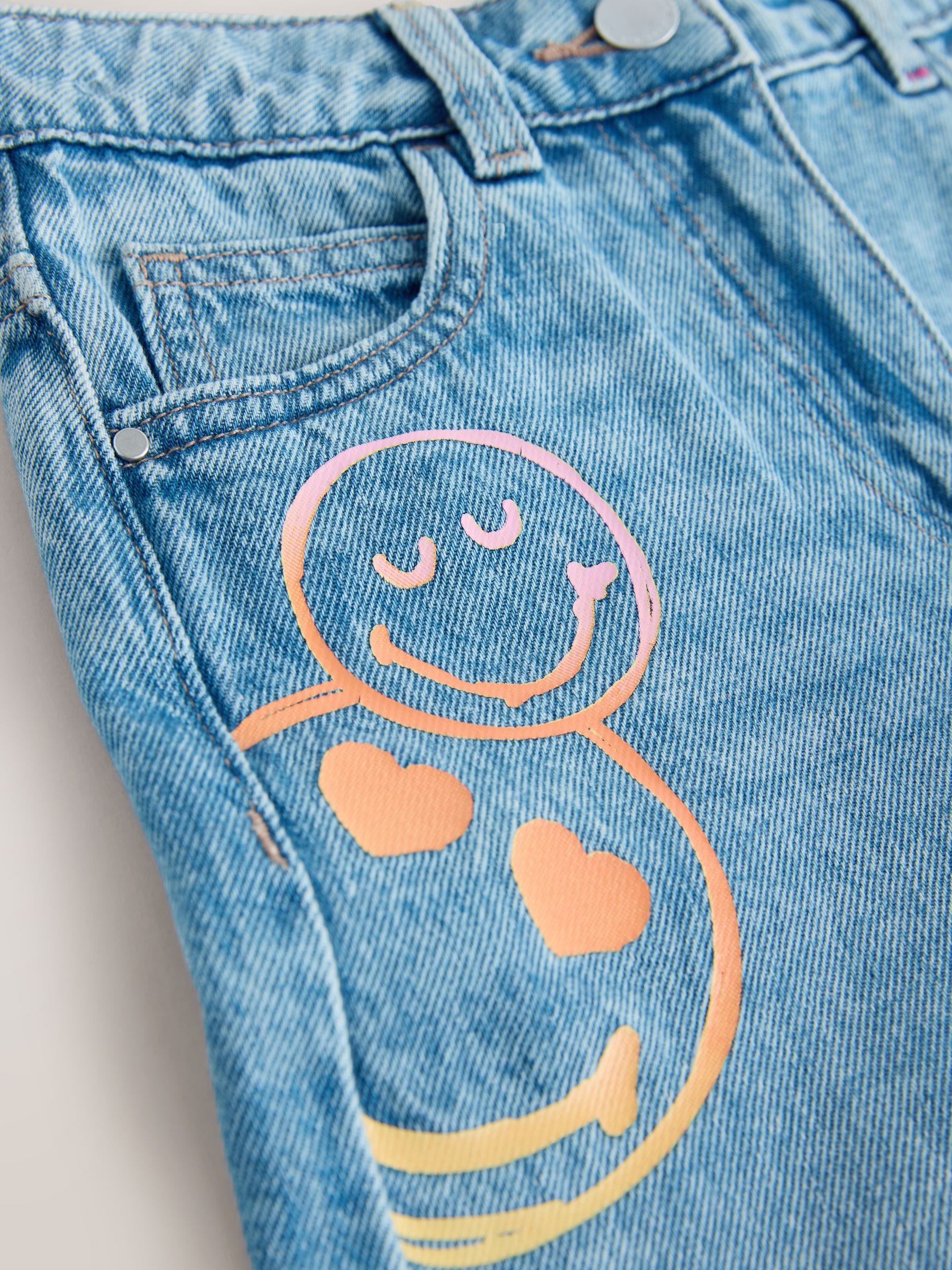 Dsiney Kidz - Mid Blue SmileyWorld® Print Wide Leg Jeans (3-16yrs) image 7