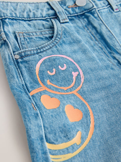 Dsiney Kidz - Mid Blue SmileyWorld® Print Wide Leg Jeans (3-16yrs) image 7