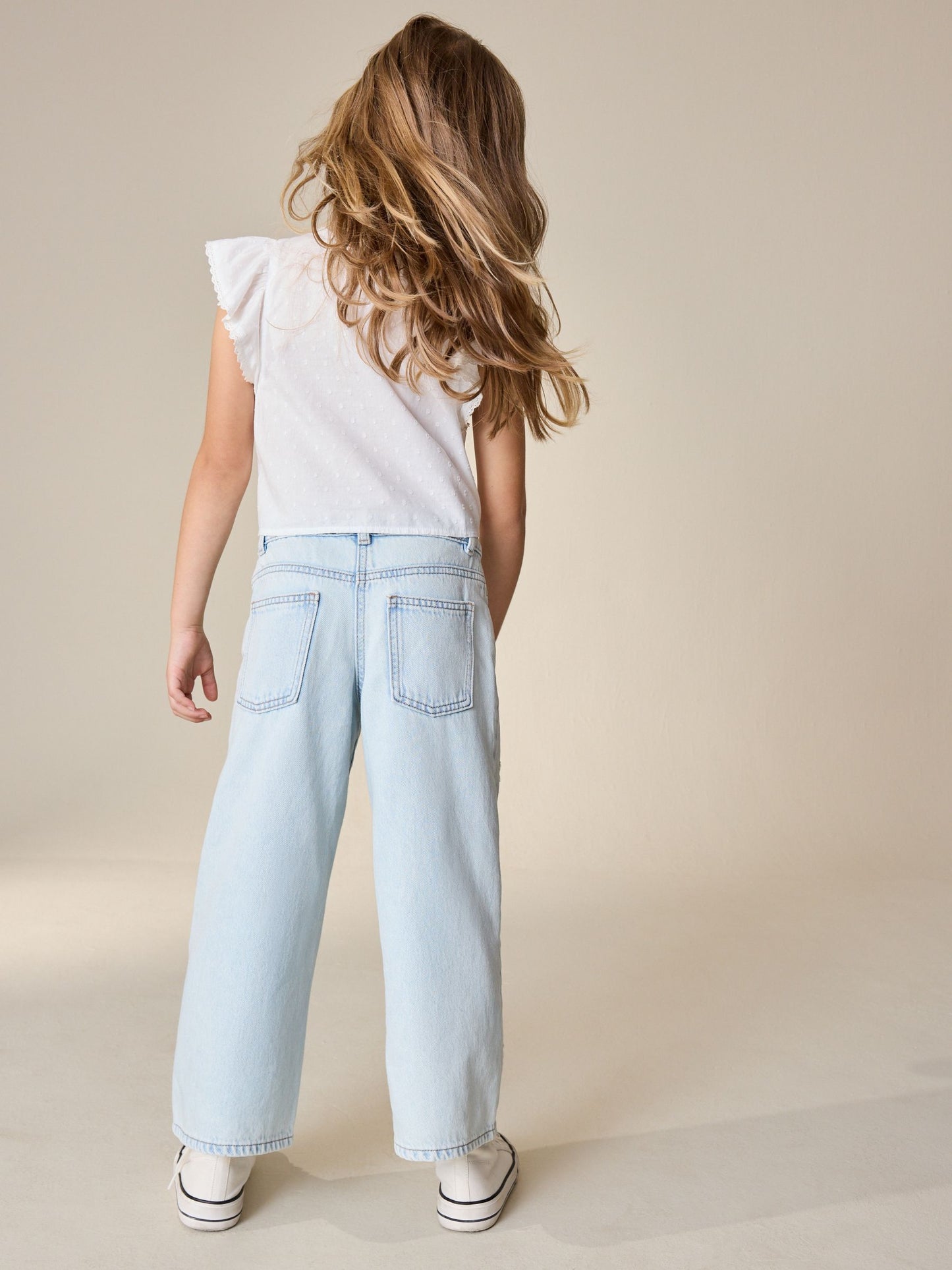 Dsiney Kidz - Light Blue Floral Embroidered Wide Leg Jeans (3-16yrs) image 3