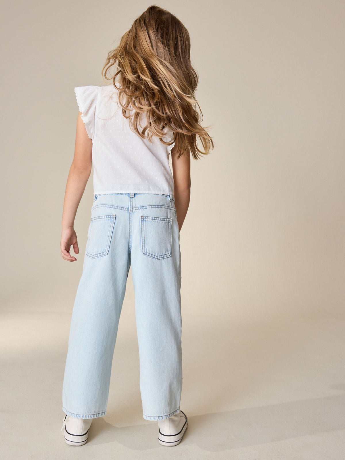 Dsiney Kidz - Light Blue Floral Embroidered Wide Leg Jeans (3-16yrs) image 3