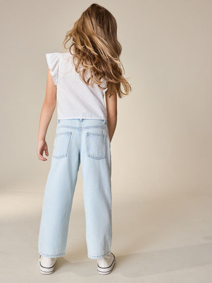 Dsiney Kidz - Light Blue Floral Embroidered Wide Leg Jeans (3-16yrs) image 3