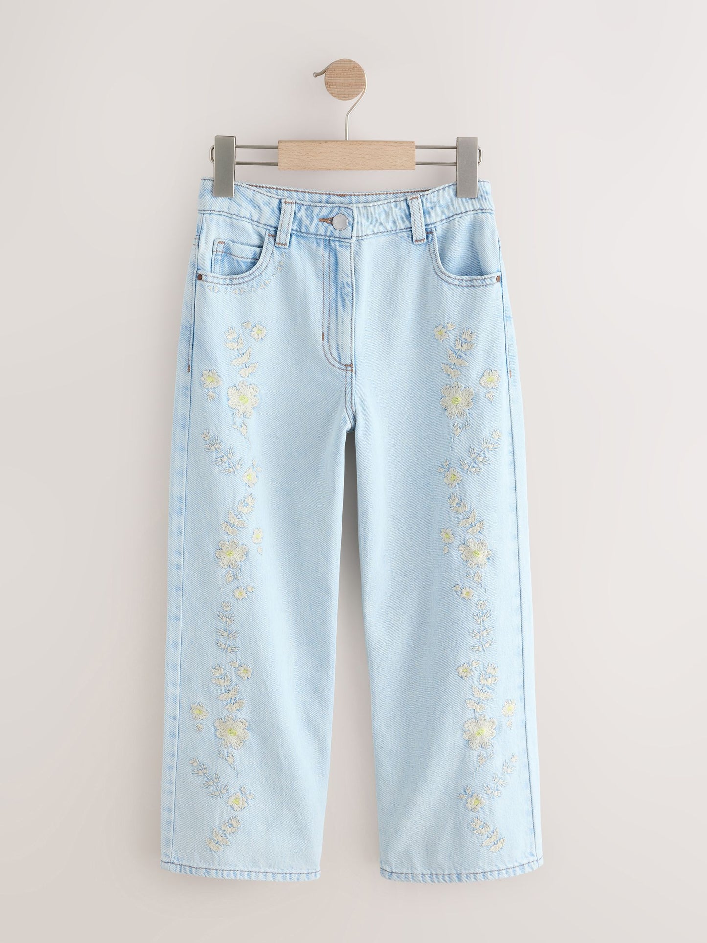 Dsiney Kidz - Light Blue Floral Embroidered Wide Leg Jeans (3-16yrs) image 5