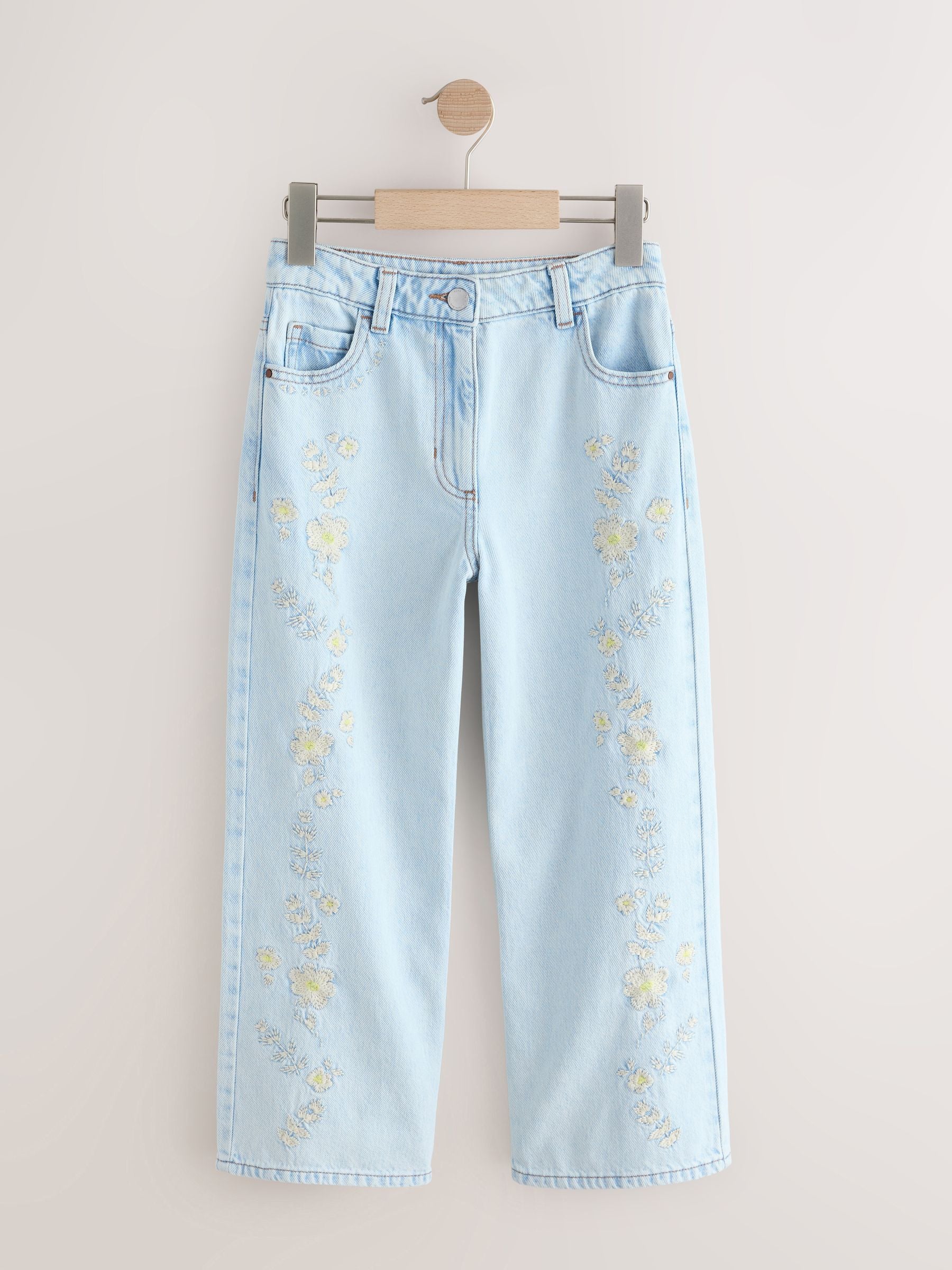 Dsiney Kidz - Light Blue Floral Embroidered Wide Leg Jeans (3-16yrs) image 5