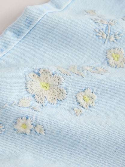 Dsiney Kidz - Light Blue Floral Embroidered Wide Leg Jeans (3-16yrs) image 7