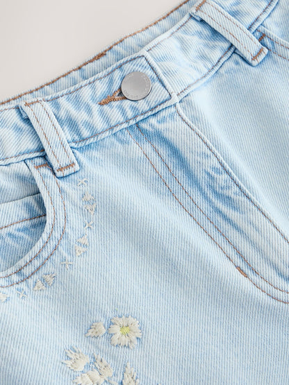 Dsiney Kidz - Light Blue Floral Embroidered Wide Leg Jeans (3-16yrs) image 8