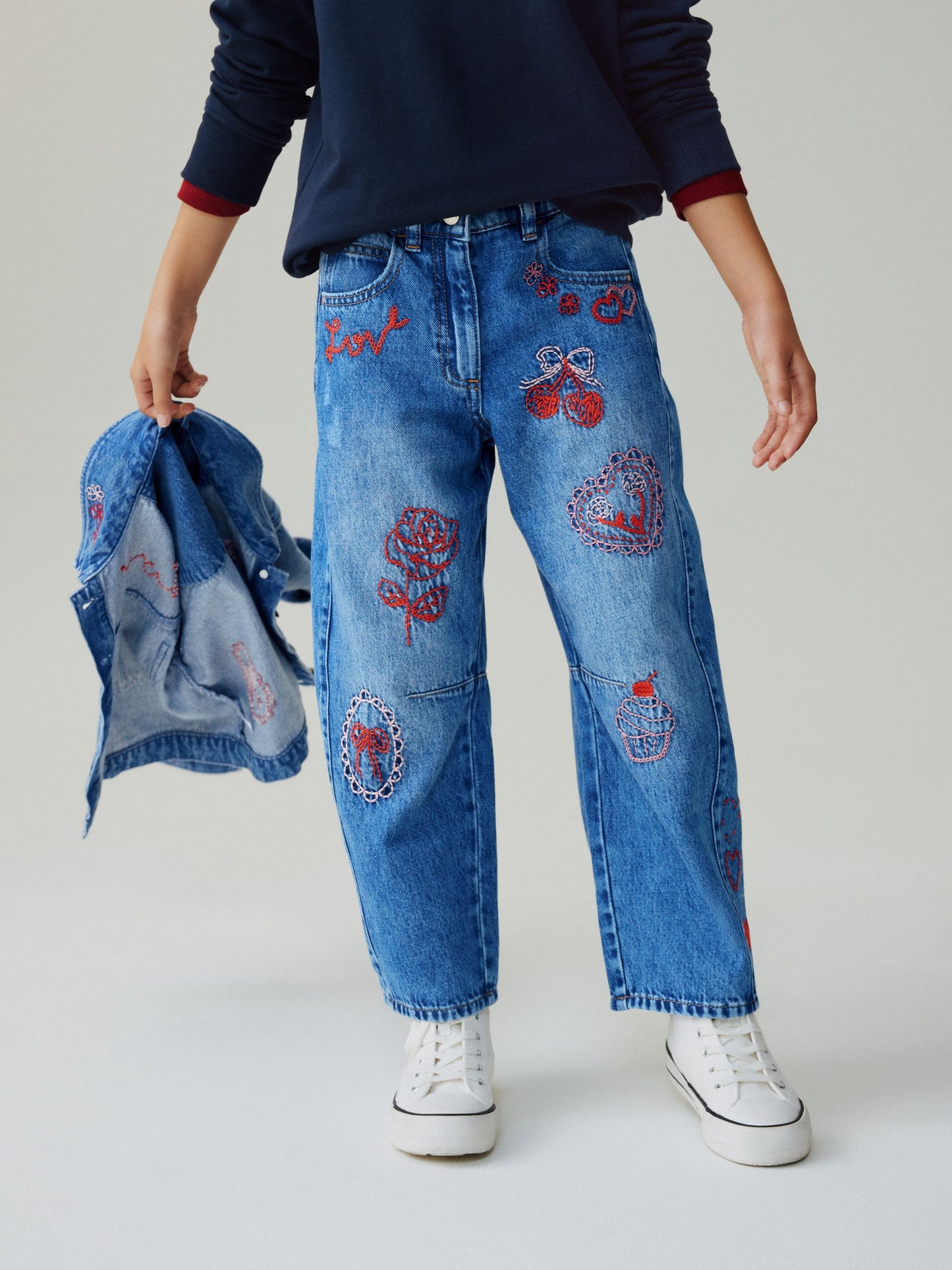 Dsiney Kidz - Mid Blue Embroidered Barrel Jeans (3-16yrs) image 1