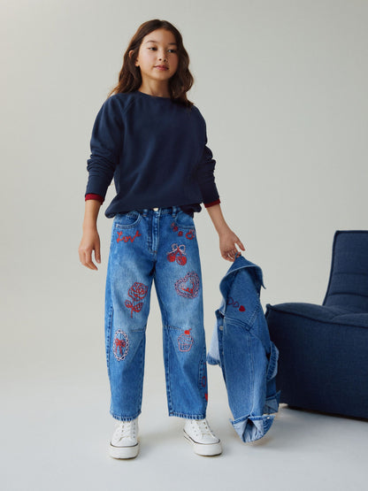 Dsiney Kidz - Mid Blue Embroidered Barrel Jeans (3-16yrs) image 2