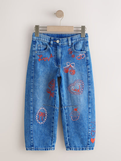 Dsiney Kidz - Mid Blue Embroidered Barrel Jeans (3-16yrs) image 5