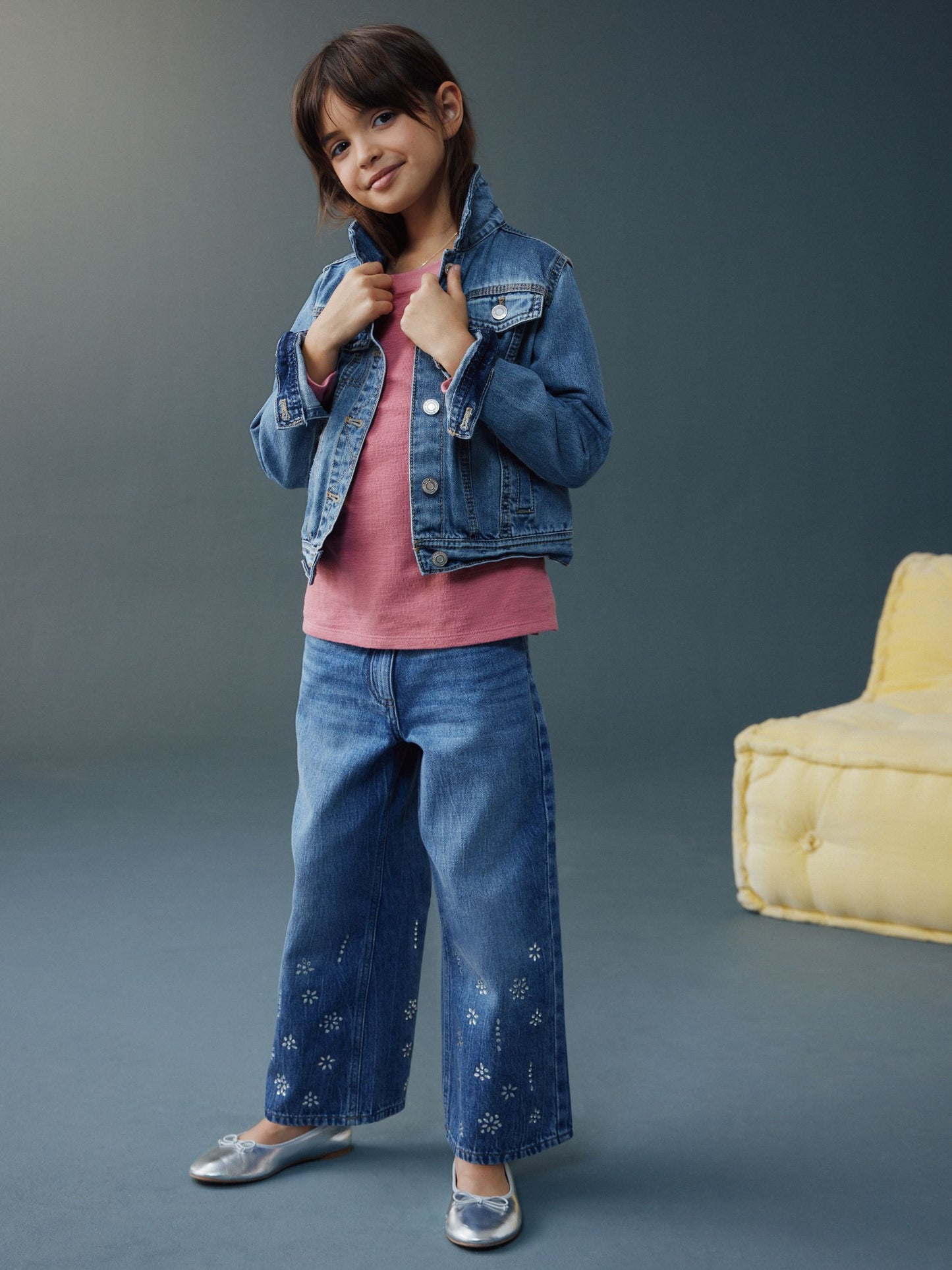 Dsiney Kidz - Dark Blue Wide Heatseal Embellished Jeans (3-16yrs) image 1