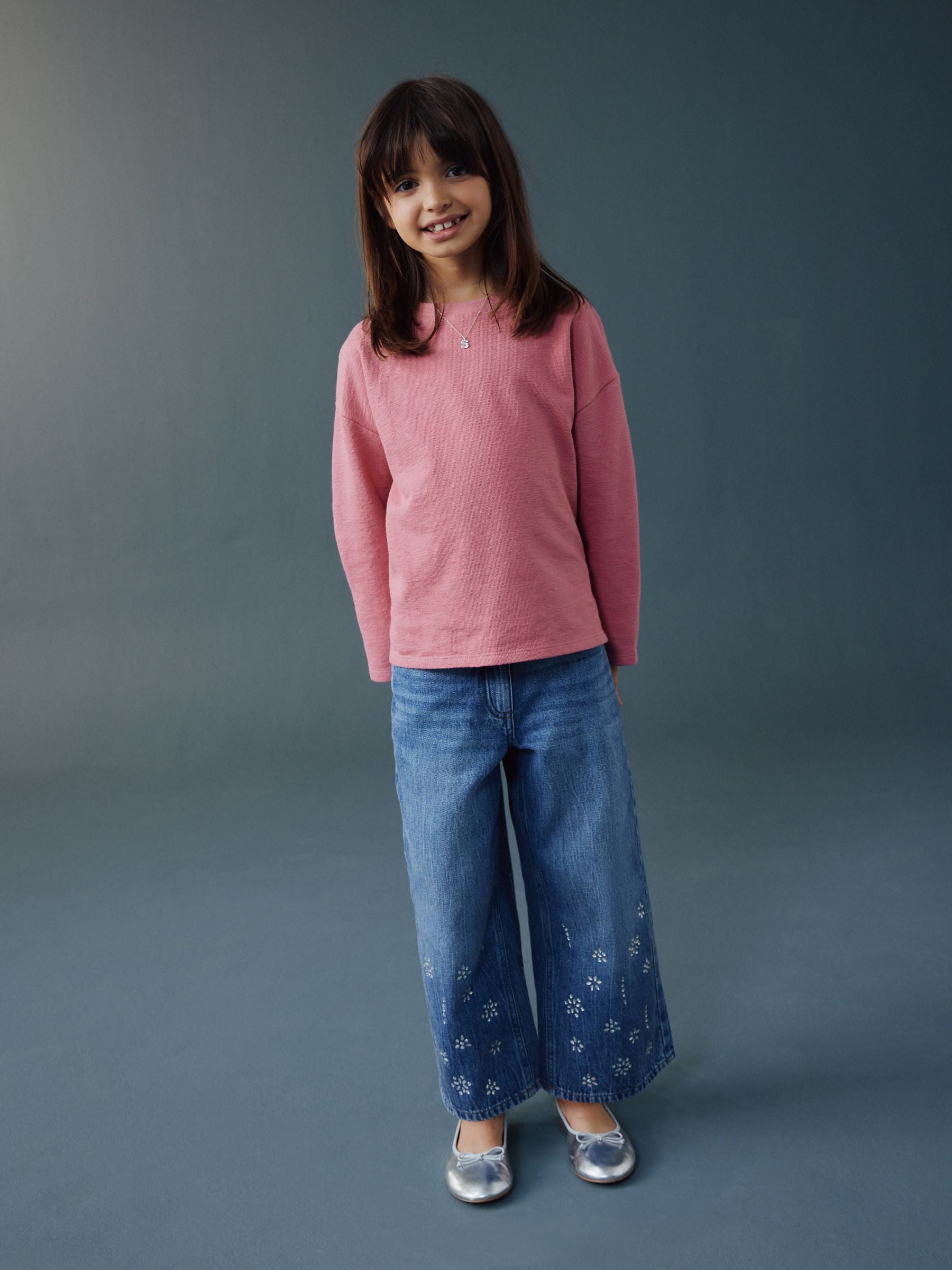 Dsiney Kidz - Dark Blue Wide Heatseal Embellished Jeans (3-16yrs) image 2