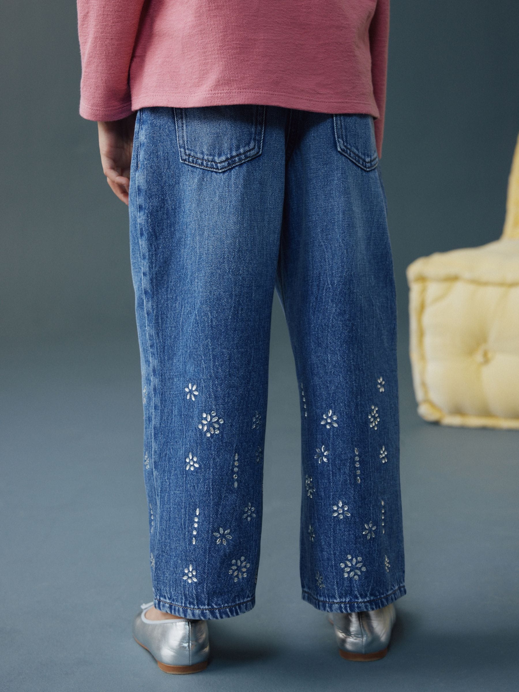 Dsiney Kidz - Dark Blue Wide Heatseal Embellished Jeans (3-16yrs) image 3