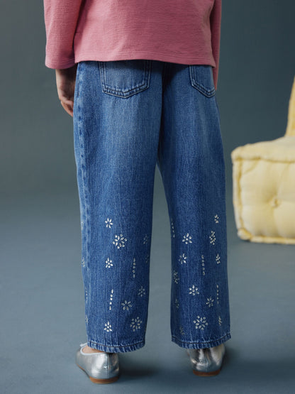 Dsiney Kidz - Dark Blue Wide Heatseal Embellished Jeans (3-16yrs) image 3