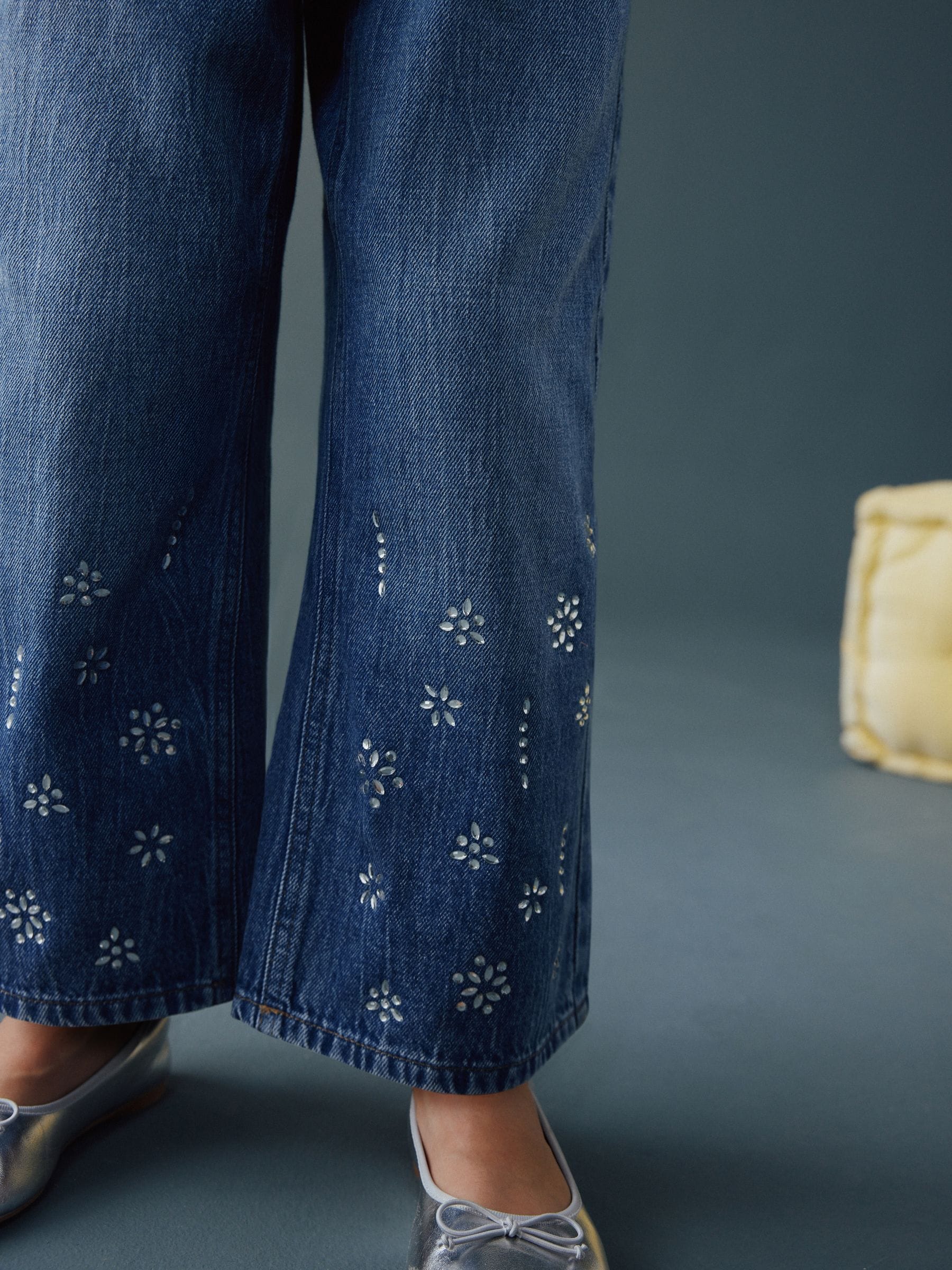 Dsiney Kidz - Dark Blue Wide Heatseal Embellished Jeans (3-16yrs) image 4